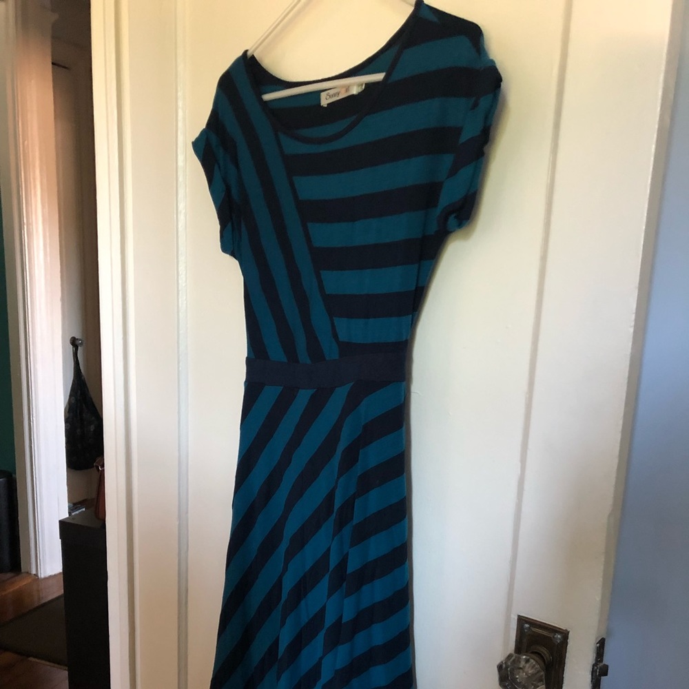 Sunny Girl midi dress blue and black mod stripes